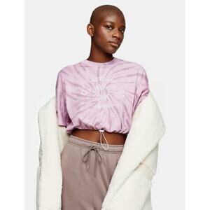 Topshop Pink Tie Dye Slogan T-Shirt Cropped Crew Neck Short Sleeve Size 12